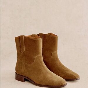 Sezane Low Gabbie Suede Ankle Boots in Taupe